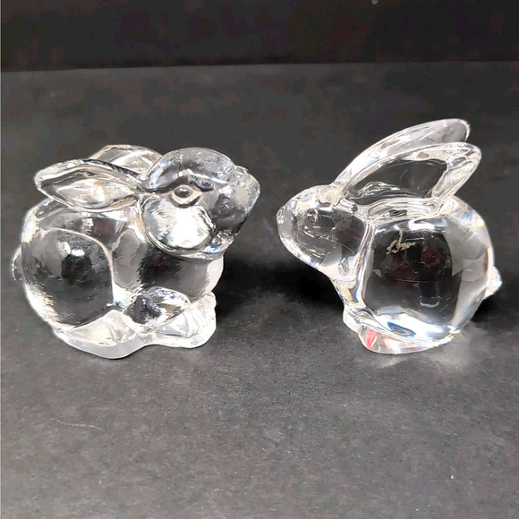 VTG Oneida Bunny Rabbit Figurines Set of 2 Lead Crystal Clear Hand Cut & Blown - Picture 9 of 9